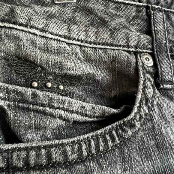 Robin's Jean Men's Raw Denim Straight Leg Black Jeans with Studs, size 38